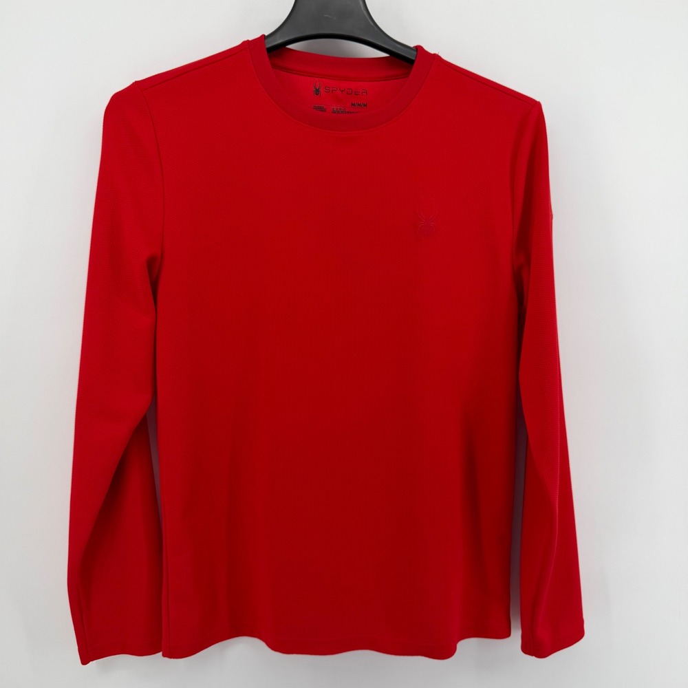 Spyder Shirt Mens M Red Performance Long Sleeve Waffle Knit Crew Neck Activewear